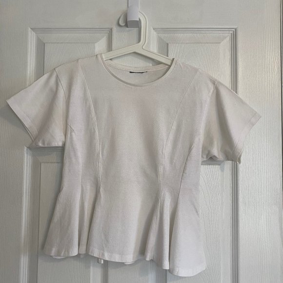 Topshop White Short Sleeve Peplum Top - Picture 1 of 3